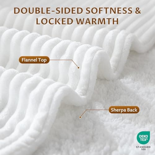 Reaks Electric Heated Throw Blanket, Silky Soft Flannel & Sherpa Heating Blanket Throw with 5 Heat Levels & 3 Hours Auto Off, Warm Gifts for Women Mom Grandma, ETL Certified (50x60 inches, White) 5