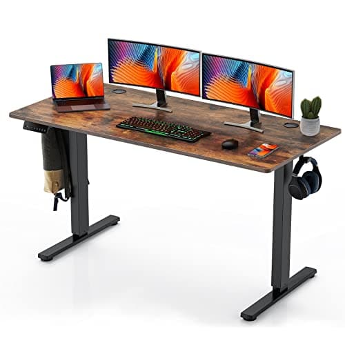 Electric Standing Desk, 55 x 24in Adjustable Height Electric Stand up Desk Standing Computer Desk Home Office Desk Ergonomic Workstation with 3 Memory Controller, Rustic Brown