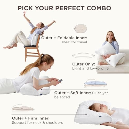 Bedsure Adjustable Pillows for All Sleepers, Customizable Firmness & Height, Fluffy Pillows Set of 1 with 100% Cotton Cover, Oeko-TEX Certified, Machine Washable (19"x28") (1, Queen) 5