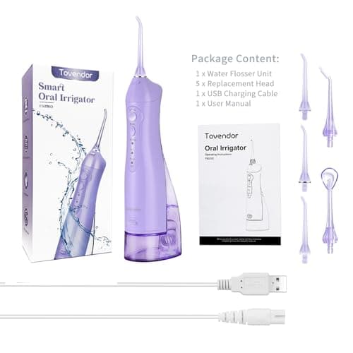 TOVENDOR Electric Water Flosser, Cordless Rechargeable Dental Oral Irrigator IPX7 Waterproof 300ML Travel Water Teeth Cleaner with 5 Tips for Braces Care Teeth Gums Cleaning, Home Office Daily Use 8
