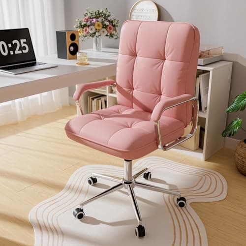 HomeZeer Pink Office Chair with Soft Leather, Swivel Computer Home Office Desk Chair with Wheels and Padded Arms, Adjustable Height and Tilt