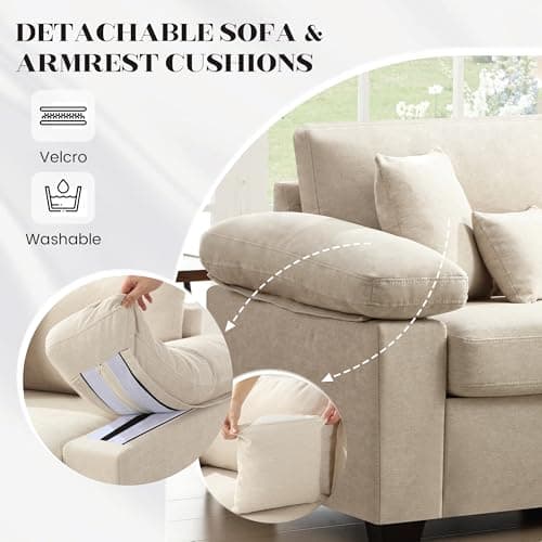 jonpony 71" W Loveseat Sofa, Modern Couch with Wide Armrests, Extra Deep Love Seats for Living Room, Overstuffed Lounge Sofa with Comfy Fabric, Removable Cover Spring Cushions, Beige 6
