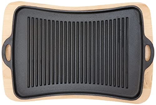 Jim Beam Cast Iron Fajita Pan with Wooden Trivet, Pre-Seasoned Ideal for Barbecuing and Camping, Large, Black,JB0206