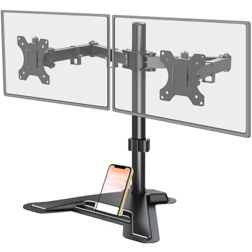MOUNT PRO Dual Monitor Stand, Free-Standing Full Motion Monitor Desk Mount Fits 2 Screens up to 27 inches,17.6lbs with Height Adjustable, Swivel, Tilt, Rotation, VESA 75x75 100x100, Black