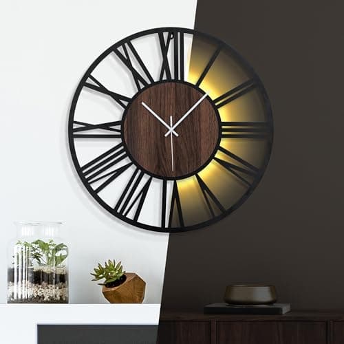 Mee 2ou 20 Inch Large Metal Wall Clock with Voice and Light Sensor Night Light, Glow in The Dark Non-Ticking Silent Battery Operated Decorative Oversized Wall Clock for Bedroom Living Room Decor 8