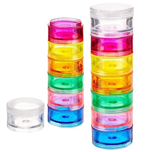 Deke Home - Stackable Pill Organizer (2 Pack), 7 Day Weekly Pill Box Tower with Twist Lock Compartments, BPA-Free, Travel Medicine Holder & Vitamin Dispenser, Compact & Portable Case, Rainbow Colored