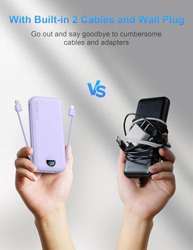 Portable Charger with Wall Plug, 10000mAh USB C Power Bank Fast Charging, External Battery Pack with Built in Cables, Digital Display, 5 Output 4 Input for iPhone Android Cell Phone Tablet 2