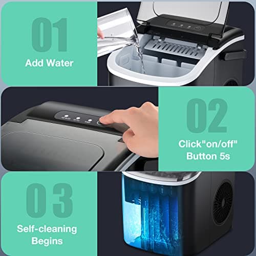 Countertop Ice Maker, Ice Maker Machine 6 Mins 9 Ice, 26.5lbs/24Hrs, Portable Ice Maker Machine with Self-Cleaning, Ice Scoop, and Basket, Compact Ice Maker for Home/Kitchen/Office/Party 8