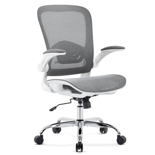 Morkprism Office Chair Mesh Seat,Ergonomic Mesh Desk Chair with Adjustable Lumbar Support,Computer Chair with Flip-up Armrests, Rolling Executive Chairs, Home Office Chair(Grey)