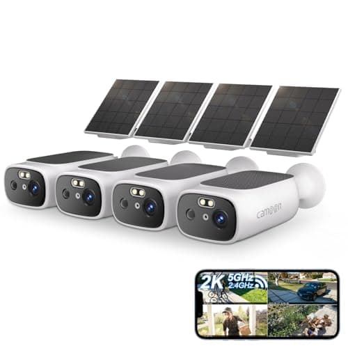 2K Solar Security Cameras Wireless Outdoor-2.4/5Ghz WiFi Cameras for Home Security, AI Motion Detection, Color Night Vision, SD Card/Cloud Storage, Waterproof, Work with Alexa/Google Home (4 Cameras)