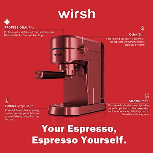 wirsh Espresso Machine,20 Bar Espresso Maker with Commercial Steamer for Latte and Cappuccino, Expresso Coffee Machine with 42 oz Removable Water Tank,Stainless Steel (Home Barista) 6