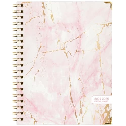 HARDCOVER Academic Year 2024-2025 Planner: (June 2024 Through July 2025) 8.5"x11" Daily Weekly Monthly Planner Yearly Agenda. Bookmark, Pocket Folder and Sticky Note Set (Pink Marble)