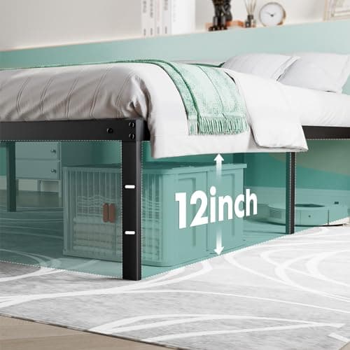 Sweetcrispy Queen Bed Frame - Heavy Duty Metal Platform Bed Frames Queen Size with Storage Space Under Frame, No Box Spring Needed, 14 Inches, Sturdy Steel Slat Support 6