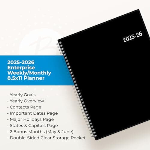 Blue Sky 2025-2026 Weekly and Monthly Academic Year Planner Calendar, July - June, 8.5" x 11", Flexible Cover, Wirebound, Laminated Tabs, Storage Pocket, Enterprise (Enterprise 2025-2026, 8.5" x 11") 9