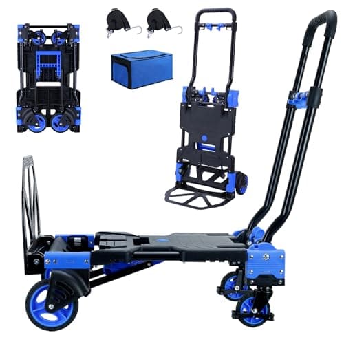 2-1 Folding Hand Truck Dolly,330LBS Capacity Dolly Cart,Foldable Dolly Hand Truck with Retractable Handle and 4 Rubber Wheels,Hand Cart Foldable for Luggage/Travel/Office/Moving