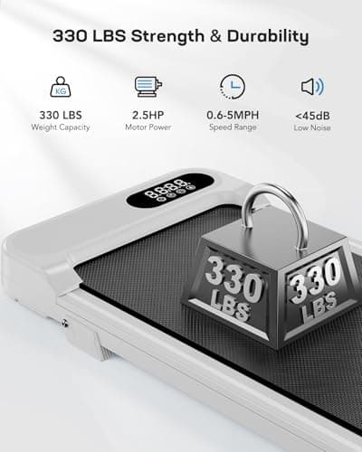 HUANUO Walking Pad with 5° Incline, 330 lbs Walking Pad Treadmill, 2.5 HP Low Noise Desk Treadmill, Portable Small Treadmills for Home, Remote Control & LED Display, White 6