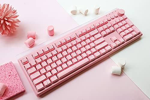 i-rocks K71M RGB Mechanical Gaming Keyboard with Media Control Knob, Switches (Brown), 107 Keys w/Full NKRO, PBT Keycaps, Multimedia Hotkeys, Detachable USB-C Cable and Onboard Storage, Pink 6