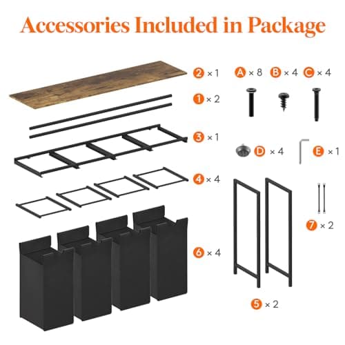 Lifewit Laundry Hamper 4 Section, 168L Pull out Laundry Clothes Basket Organizer with Large Top Shelf and 4 Removable Bags and Handles for Laundry Room Bedroom Bathroom, Black with A Shelf 5