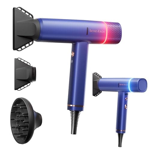 Ionic Hair Dryer with Diffuser and Concentrator, Professional Lightweight Quiet Blow Dryer, Powerful 1600 Watt Motor for Fast Drying and Straight & Wavy Hair, 3 Temps/2 Speeds, 6.56 Ft Cord, Blue