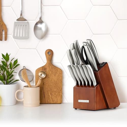 Zulay 15 Piece Stainless Steel Knife Set with Block and Sharpener - Sharp Knife Block Set with Built In Sharpener - Kitchen Knife Set With Block - Rust Proof Knife Set Stainless Steel 6