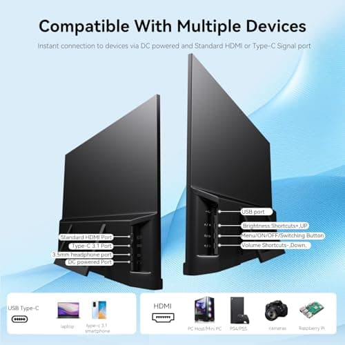 Kenowa 23.8" 100Hz Large Portable Monitor IPS FHD 1080P Freesync USB-C HDMI Gaming Monitor, External Display Dual Speakers Adjustable Stand for PC,Laptop,Mac,Phone,Xbox 6