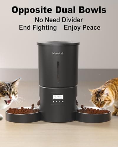 Dual Automatic Cat Feeder 2 Cats,6 Meals/Day,12 Portions/Meal,4.2L Dual Power Double Bowls Feeder,Dry Food Auto Pet Dispenser,10S Voice Record,Flexible Schedule Timer (Black,Stainless Dual Bowls) 5