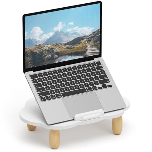 AFOOYO Adjustable Wood Laptop Stand, Ergonomic Height Angles Computer Stand, Cloud-Shaped Holder Riser Notebook Stand for Desk Compatible with Air, Pro, Dell, HP, Lenovo More 10-17.3" Laptops, White