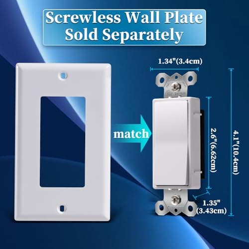 HANIVERSE Single Pole Decorator Light Switch, 15A 120/277V, Paddle Rocker, On/Off Wall Switch, Residential Grade, White, UL/CUL Certified (2-Pack) 5