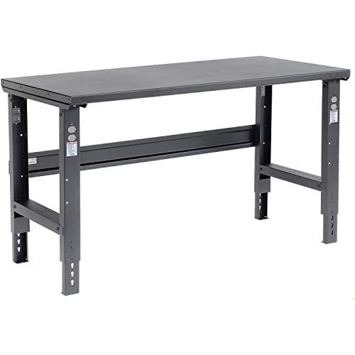 Global Industrial Adjustable Height Workbench C-Channel Leg, 60" W x 30" D, 1-1/2" 12-Gauge Steel Top with Square Edge, 2000 Lbs. Capacity, Black, Industrial Workbench
