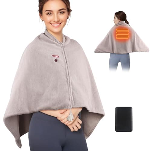 comfheat Cordless Heated Blanket, Portable Battery Operated Throw with Rechargeable Pack, 3 Heat Settings, Soft Faux Rabbit Fur Wearable Heating Blanket for Home, Office, Travel, Camping