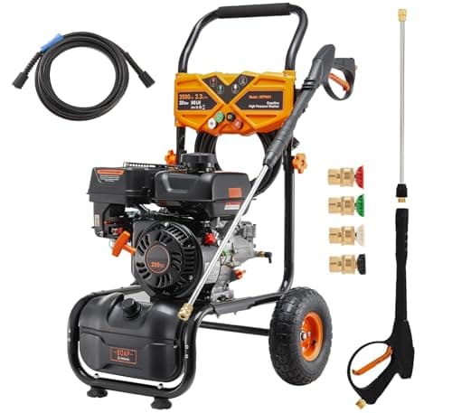 AACULPET Gas Pressure Washer, 3500PSI 2.3GPM Gas Power Washer W/25FT Hose, 4 Quick-Connect Nozzles, Onboard Soap Tank, Portable Water Pressure Washers for Cars/Fences/Driveways/Homes/Patios/Furniture