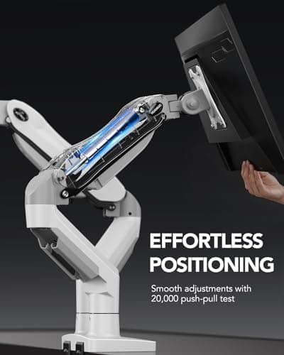 HUANUO Dual Monitor Stand - Full Adjustable Monitor Desk Mount Swivel Vesa Bracket with C Clamp, Grommet Mounting Base for 13 to 32 Inch Computer Screens - Each Arm Holds 4.4 to 19.8lbs - White 5