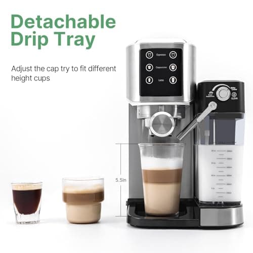 URintells Cuising Espresso Machine 20 Bar, Touchscreen Espresso Maker with Automatic Milk Frother for Cappuccino Latte, Expresso Coffee Machine for Home with Dual Heating System and Dual Pump 8