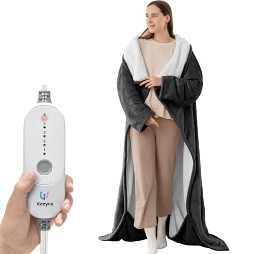 Kozyus Wearable Heated Blanket with Foot Pocket & Sleeves, Electric Blanket Heated Robe for Women & Men, 5 Heat Settings, 3H Auto-Off, Machine Washable, ETL Certified, Gift-Ready, 50x70 Inches, Grey
