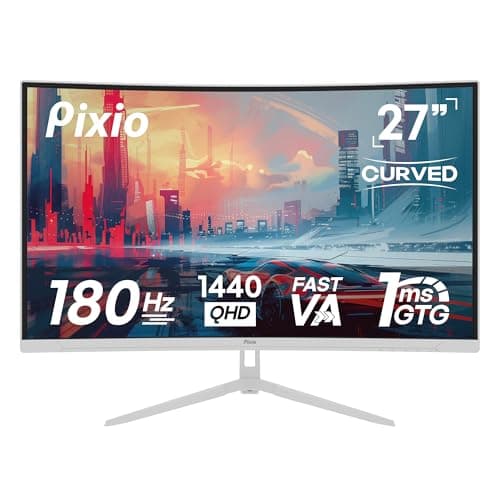 Pixio PXC278 Wave White 27 inch 180Hz Refresh Rate QHD 1440p Resolution 1650R Curved Fast VA Panel 1ms GTG Response Time Adaptive Sync HDR Curved Gaming Monitor