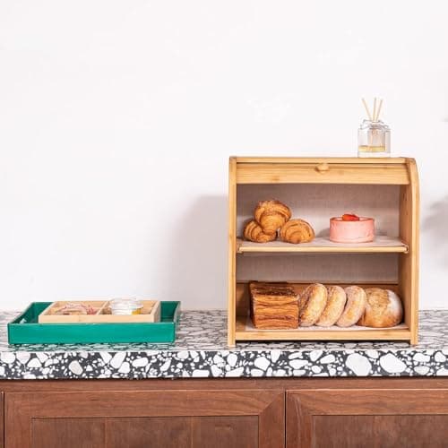 UIELPT Double Layer Large Bread Box for Kitchen Counter,Bamboo Big Capacity Bread Storage Bin,Counter-Large Capacity Bread Storage Container Farmhouse Bread Box with Flexible Sliding Door 6