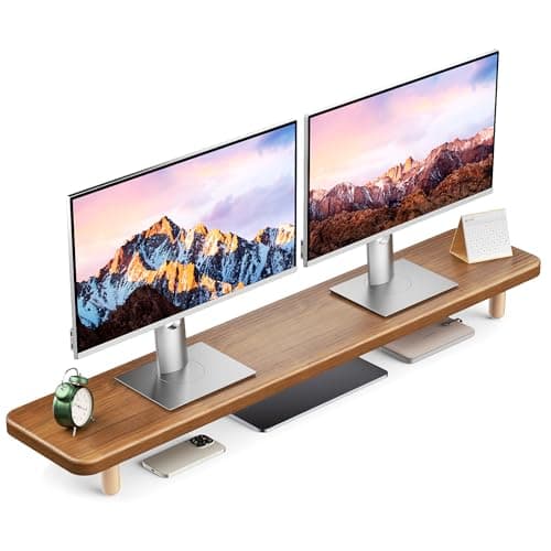 Dual Monitor Stand Riser, 39Inch Extra Long Wooden Desktop Monitor Riser with Storage for 2 Monitors Ultra Strong Desk Shelf Organizer Riser Ergonomic for 2 Screens/Laptop/PC/TV/Printer, Large, Walnut