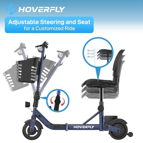 Hoverfly T3 Folding Powered Mobility Scooter for Seniors, Portable 3-Wheel E-Scooter with Seat, 13-Mile Range Safe LiFePO4 Battery, 264 lbs Load&Solid 8" Tires, Fits in Car Trunks for Daily Rides Blue 9