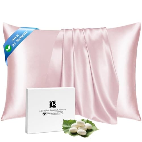 Ravmix Silk Pillow Cases with Zipper, 21momme Mulberry Silk Pillowcase for Hair Skin Health, Soft Smooth Breathable Cool Pillow Cover for Beauty Sleep with Gift Box 1PC(Standard 20"x26", Soft Pink)