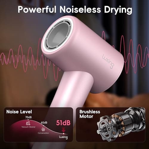 Hair Dryer, TurboLux Ionic 200 Million Negative Ions 1500W Fast Drying High Speed Hairdryer with Diffuser, Lightweight, Low Noise Hair Dryers for Women with 110000 RPM Brushless Motor (Pink) 6