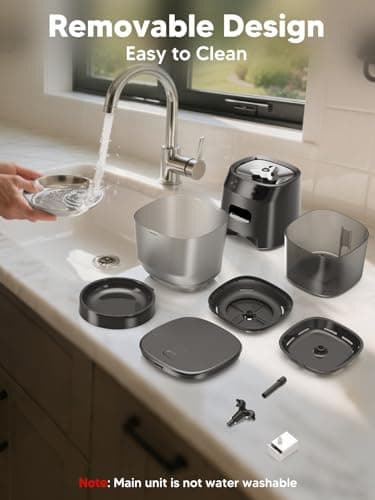 Automatic Cat Feeder and Water Fountain, 4L/16 Cups Timed Cat Dry Food Dispenser, 10s Meal Call, 20 Portions 6 Meals Per Day, 2L Cats Fountains for Drinking with Filter, Pet Feeder for Dog Black 8