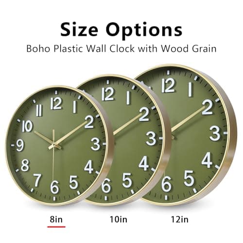 HZDHCLH Wall Clocks Battery Operated,Wall Clock Green Gold,8 inch Wall Clock Silent Non Ticking Modern 3D Numbers for Kitchen Bedroom Living Room Office Classroom Decor 7