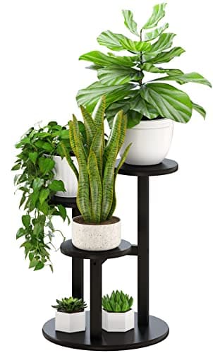 kiplant Black Plant Stand, 3 Tiered Small Plant Stand Indoor, Bamboo Plant Stands for Indoor Plants Multiple, Corner Plant Stand for Window Garden Balcony Living Room Outdoor