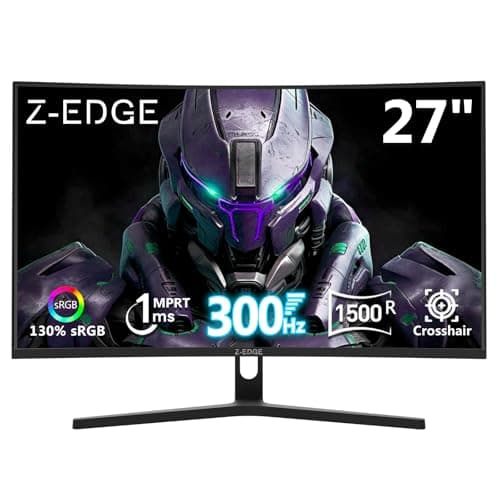 Z-Edge 27 inch Curved Gaming Monitor, FHD 1080P 300Hz 240Hz PC Monitor, Ultra-Fast MPRT 1ms Curved Monitor, 1500R, 16.7M Colors, UG27H Frameless Bezel, 2X DP 1.4 Ports and 2X HDMI 2.0 Ports