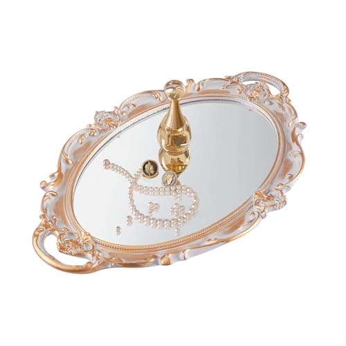 XPXKJ Vintage Gold Mirror Tray Vanity Tray for Dresser Perfume Storage Decorative Mirrored Glass Tray Coquette Room Decor, Bedroom, Bathroom Oval Antique Serving Makeup Organizer