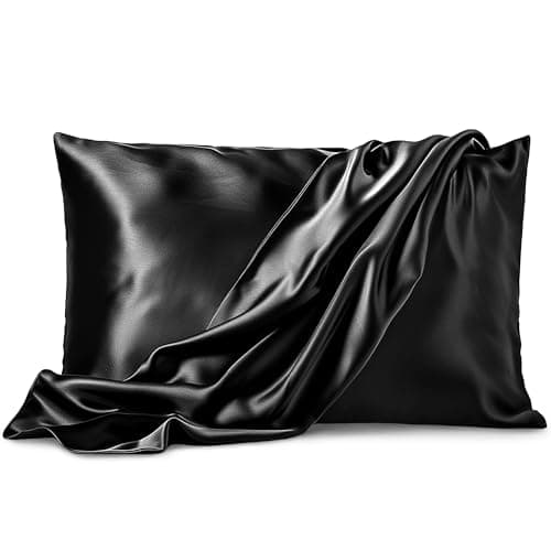 Pure Bedding Satin Pillowcase 2 Pack - Queen Size (20"x30", Black) - Silky Pillow Cases for Hair and Skin - Satin Pillow Covers with Envelope Closure - Extra Soft Premium Microfiber