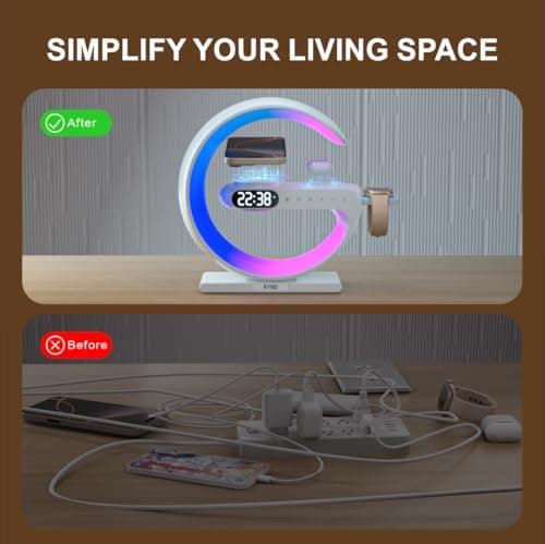 RYND 2026 Magnetic 5 in 1 Speaker Alarm Clock with Wireless Charger, Bedside Lamp with Adjustable Night Light, Gift for Family/Friends(White) 6