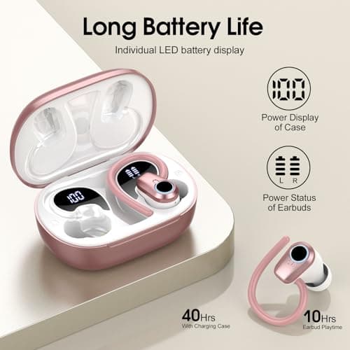 Wireless Earbuds, in Ear Buds Wireless Earbuds Bluetooth, Bluetooth 5.3 Headphones Sport, Deep Bass Stereo Noise Cancelling Headphones, 50H Playtime LED Display, IP7 Waterproof Earphones, Rose Pink 6
