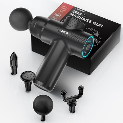 LEERCON Mini Massage Gun,Portable Deep Tissue Muscle Fashion Back Massager, Handheld Percussion Massager for Pain Relief with 6 Intensities, 4 Heads, Gifts for Men and Women