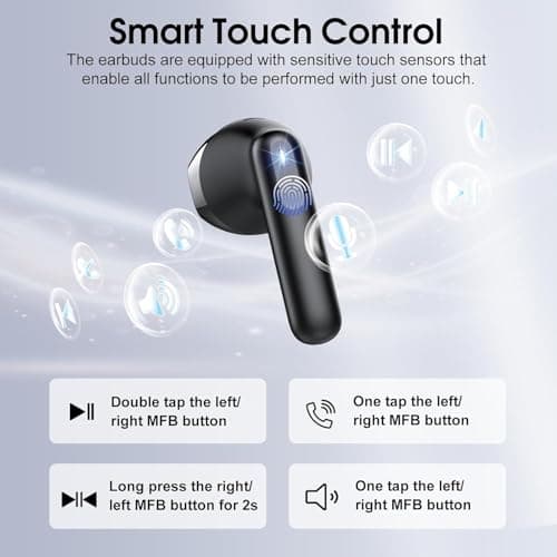 Wireless Earbuds, 2025 Bluetooth 5.4 Headphones with 3D Bass Stereo, 40H Ultralight in-Ear Buds, Bluetooth Earbuds with 4 ENC Noise Cancelling Mic, USB-C LED, IP7 Waterproof Earphones for Android iOS 6